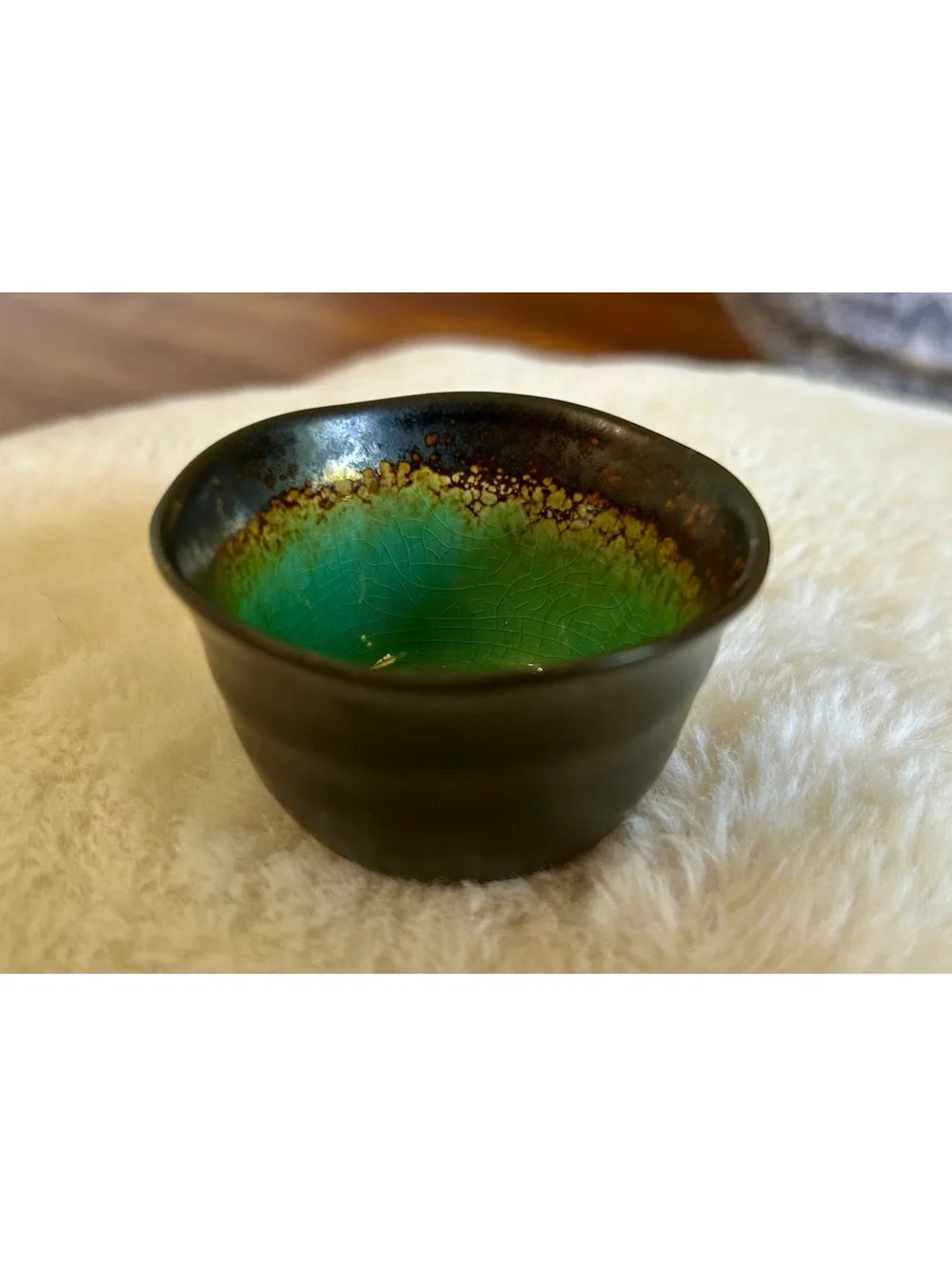 Ceramic Sake Set with Black Exterior and Green Interior Glaze